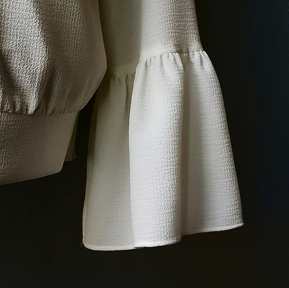 Bebe Ivory Boho Bell Sleeve Lace-up Peasant Top - Picture 2 of 5